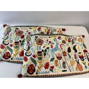 2 Ikea‎ Rodarv Lumbar Pillows Set  Folk Art Embroidered Scandinavian Cottage